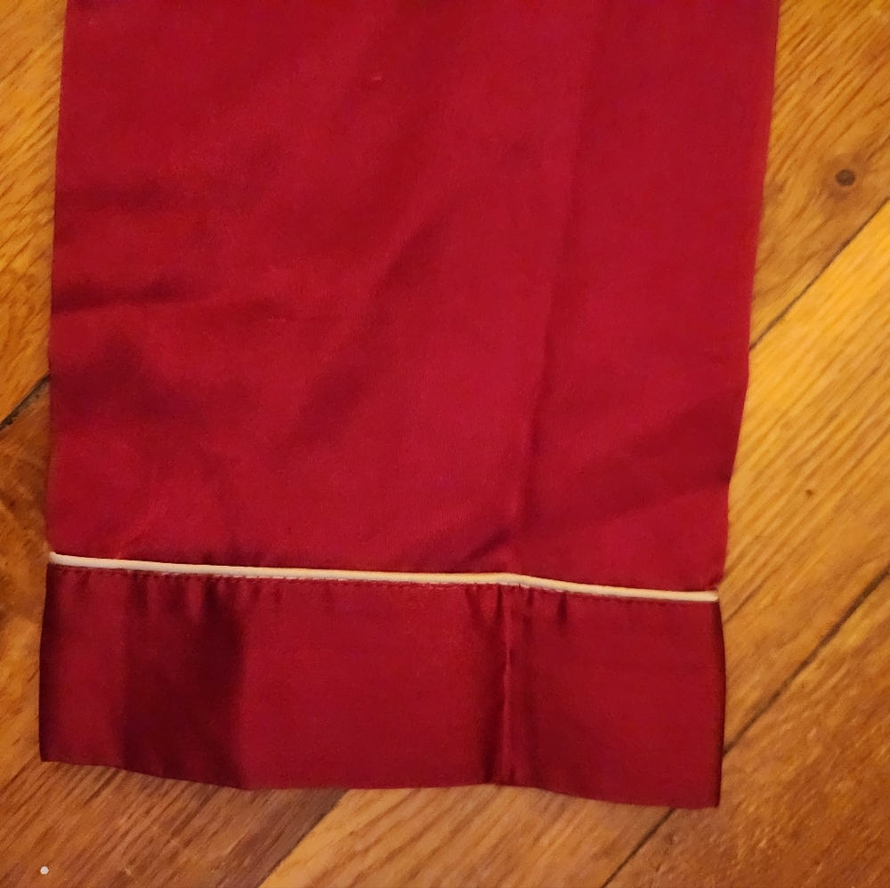 Burgundy Red Satin Long Sleeve Two Piece Pajama Pant Set w/White Trim Size M - Picture 8 of 13